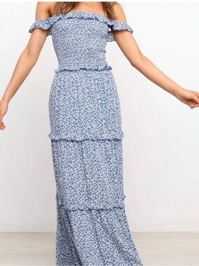 NWOT Petal & Pup Flemington Blue Floral Smocked Tiered Maxi Dress